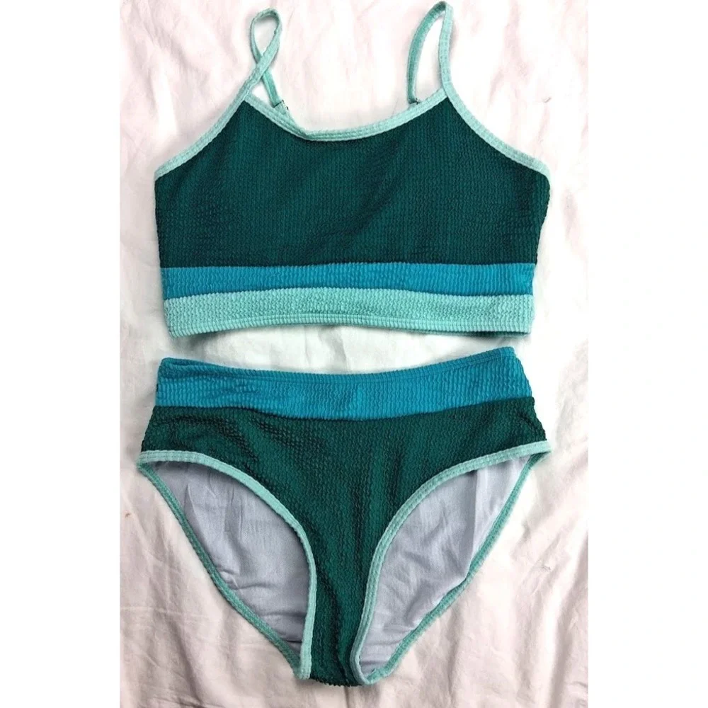 Girls Swimsuit 2‎ Piece Casual Color-Block Bikini Sets 15 16 yrs Teen Green Aqua